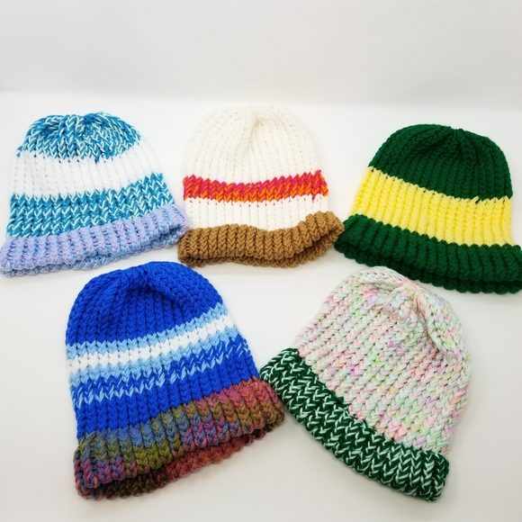 Five Handmade Knit Beanie Set! Family Friends Gift